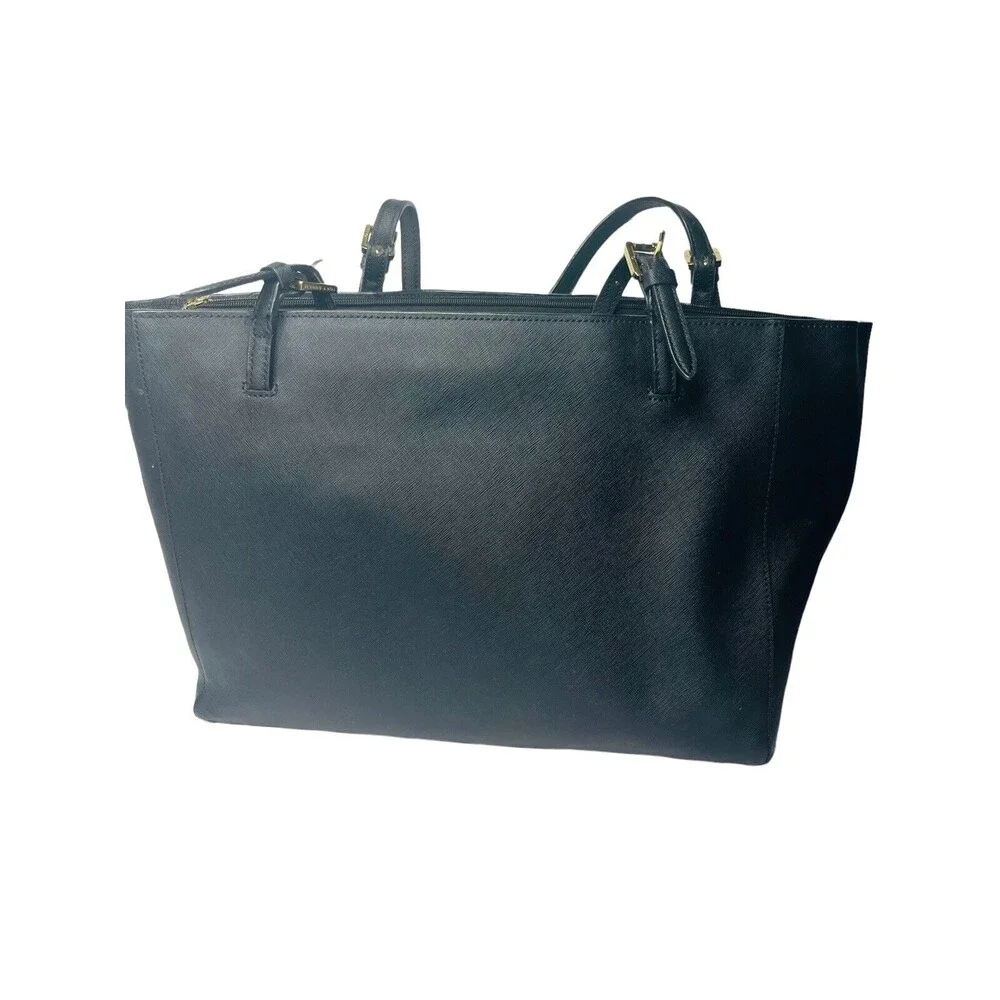 TORY BURCH York Solid Blue Black Leather Small Buckle Large Tote Bag